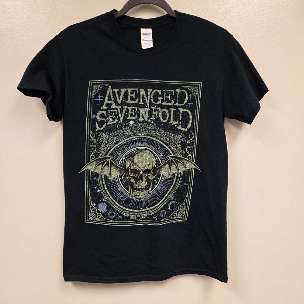 Avenged Sevenfold 2016 Black Death Skull Bat Graphic Band‎ T-Shirt By Gildan S